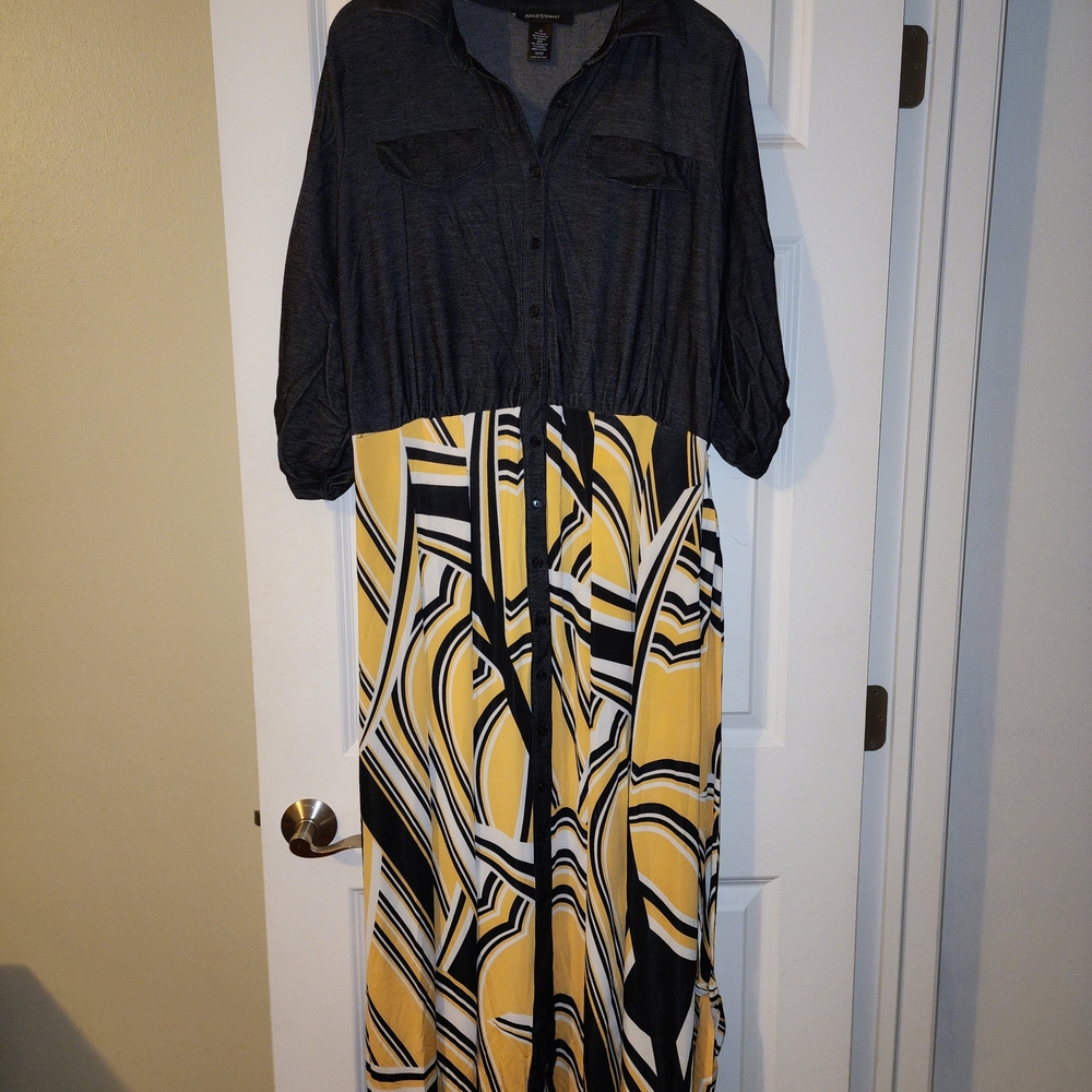 Ashley Stewart Black and Yellow Maxi Dress